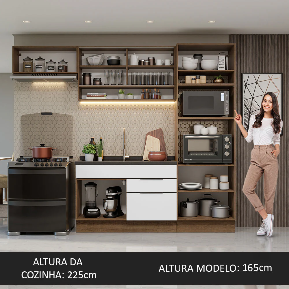 Armário de Cozinha Completa 270cm Rustic/Branco Stella Madesa 09 - Image 5