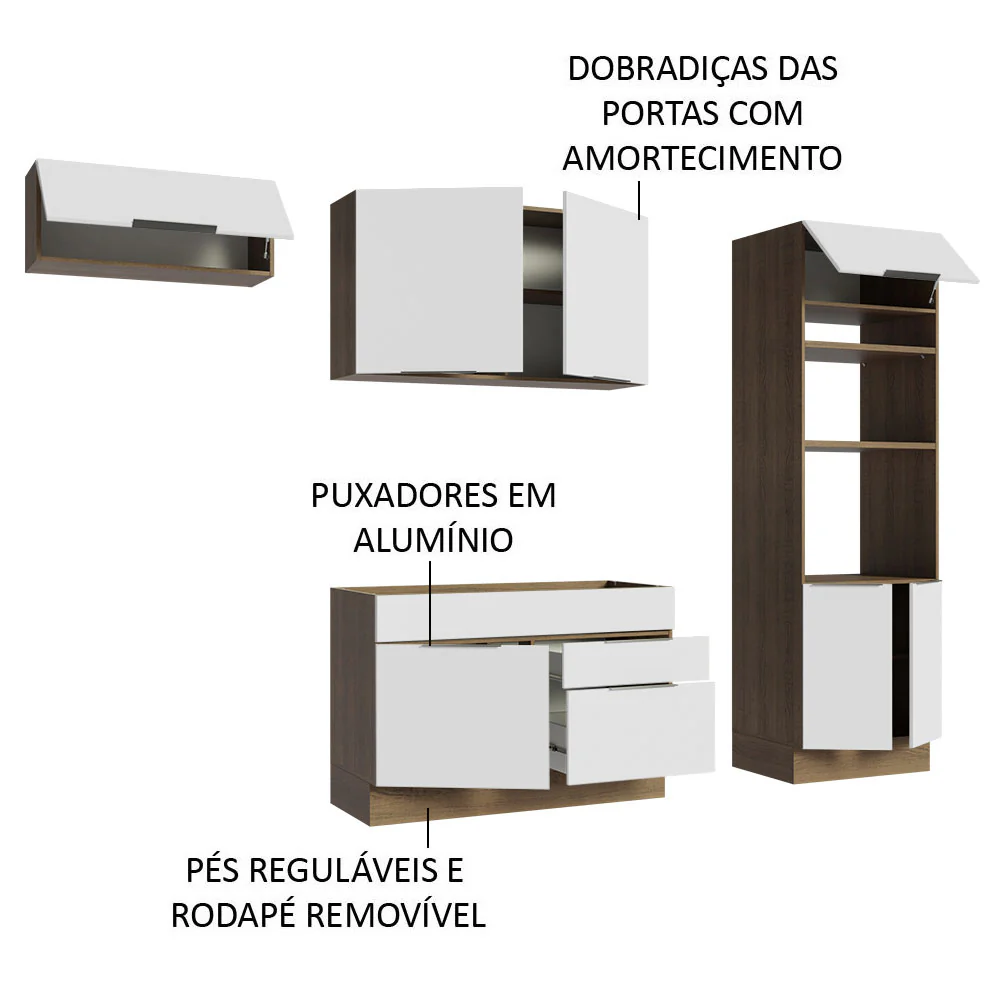 Armário de Cozinha Completa 270cm Rustic/Branco Stella Madesa 10 - Image 4