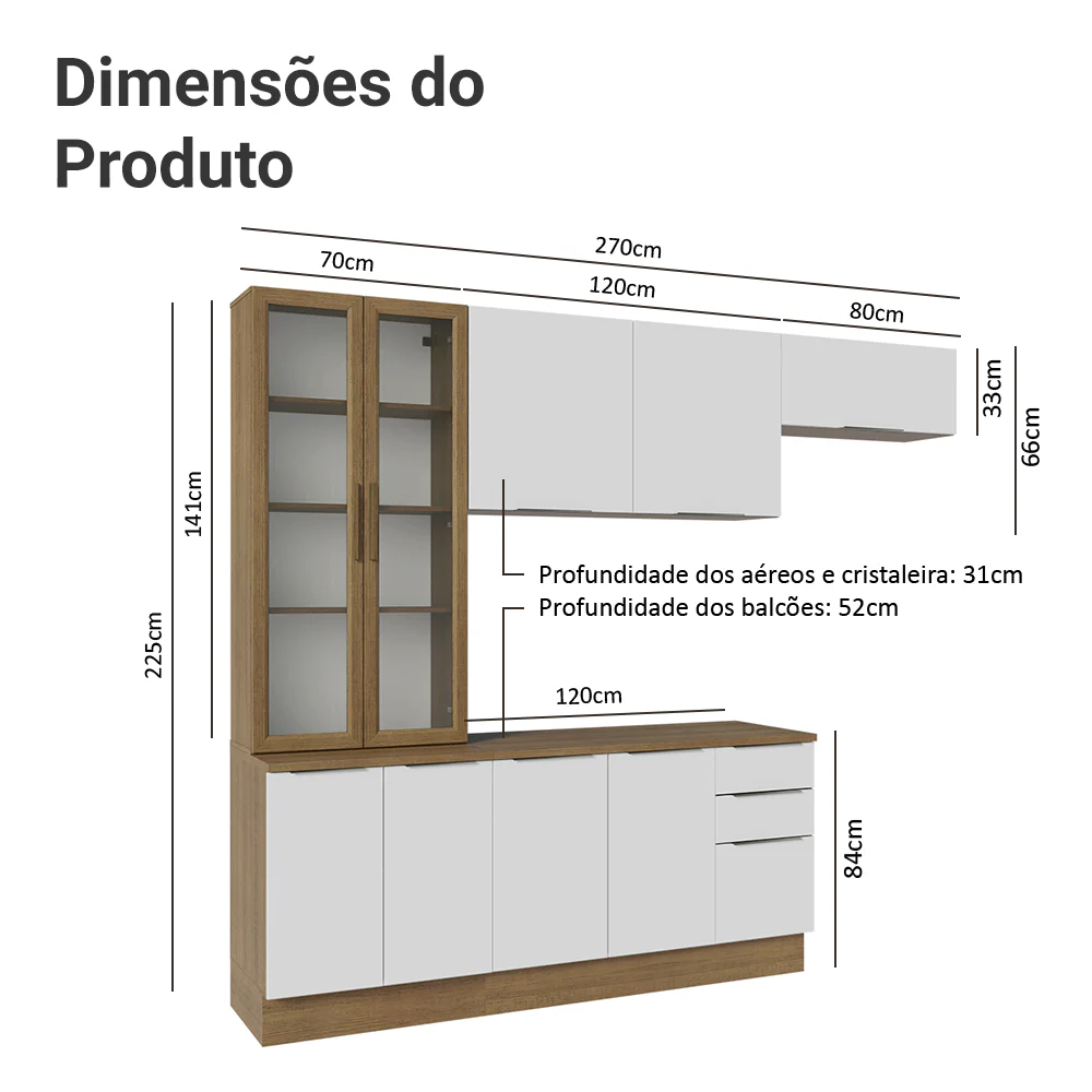 Armário de Cozinha Completa 270cm Rustic/Branco Stella Madesa 11 - Image 3