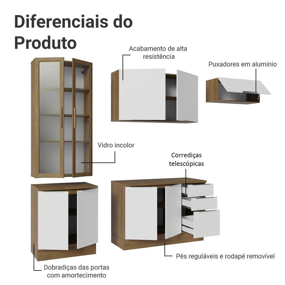 Armário de Cozinha Completa 270cm Rustic/Branco Stella Madesa 11 - Image 4