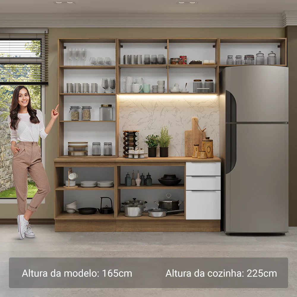 Armário de Cozinha Completa 270cm Rustic/Branco Stella Madesa 11 - Image 5