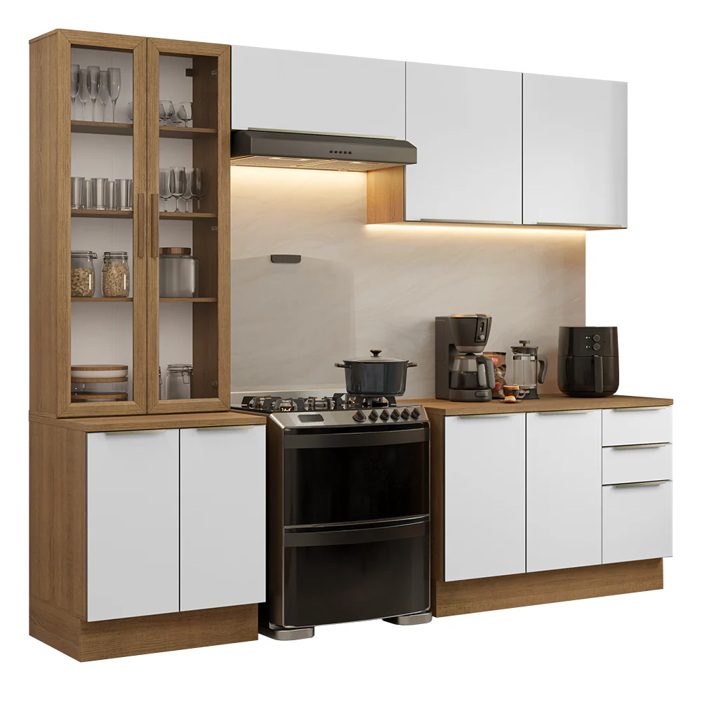 Armário de Cozinha Completa 270 x 60 cm Rustic/Branco Veludo Lux Madesa 04 - Image 2