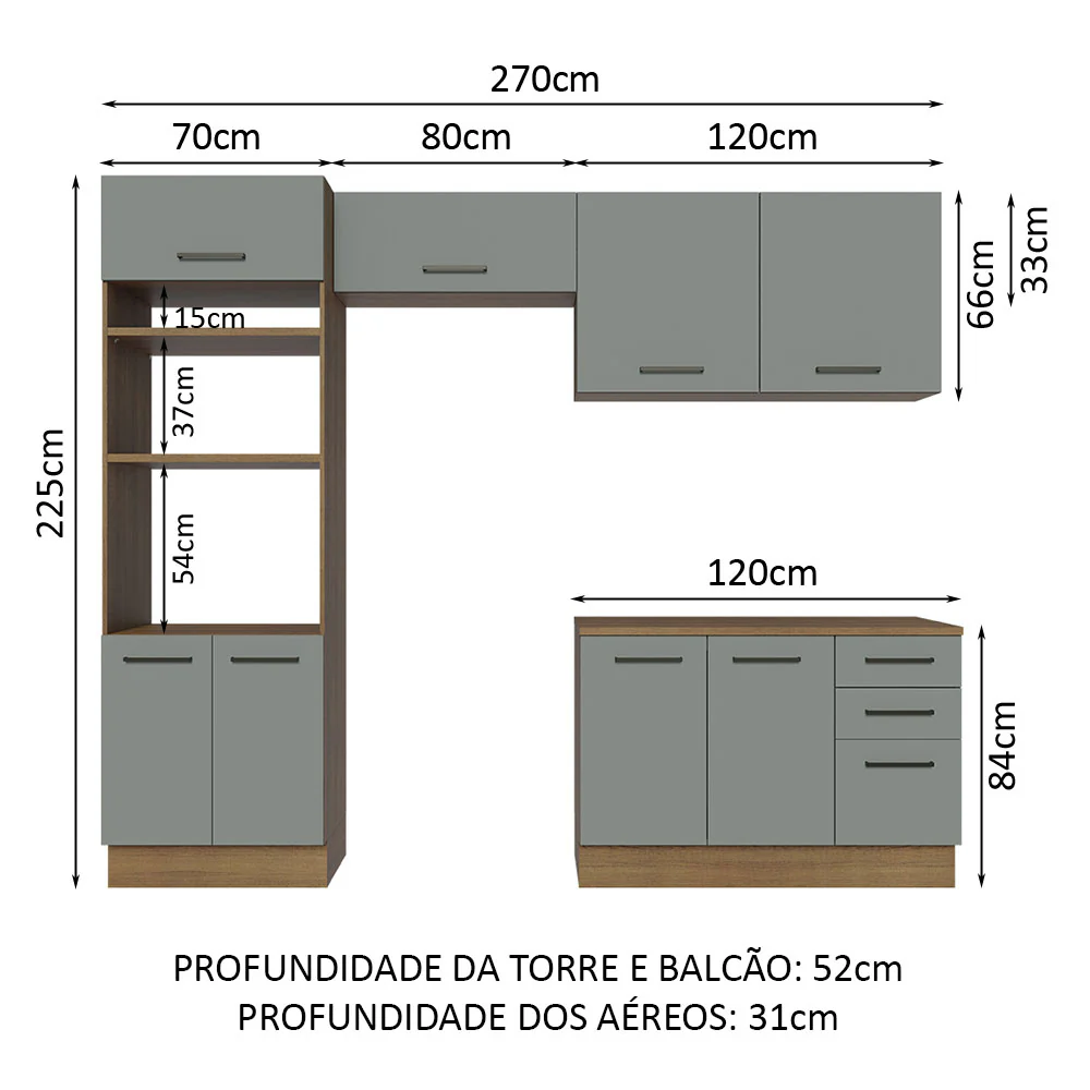Armário de  Cozinha Completa 270cm Rustic/Cinza Agata Madesa 07 - Image 3