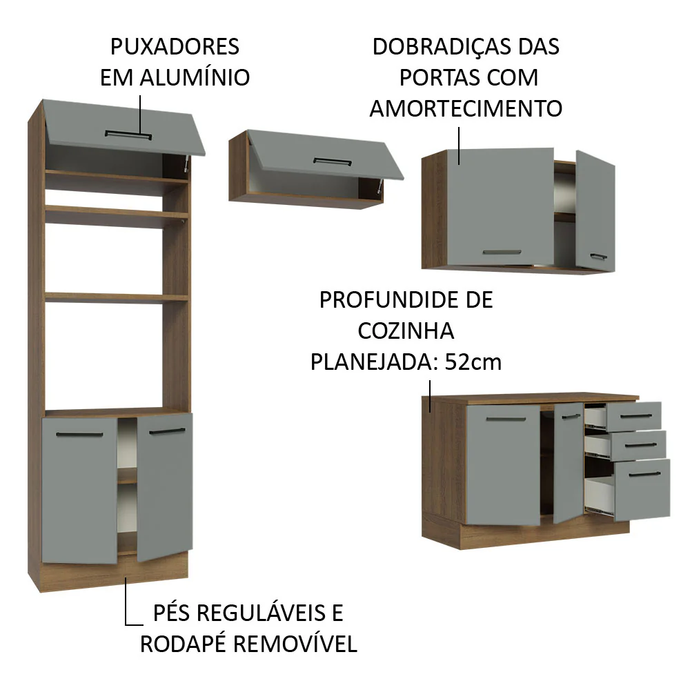 Armário de  Cozinha Completa 270cm Rustic/Cinza Agata Madesa 07 - Image 4
