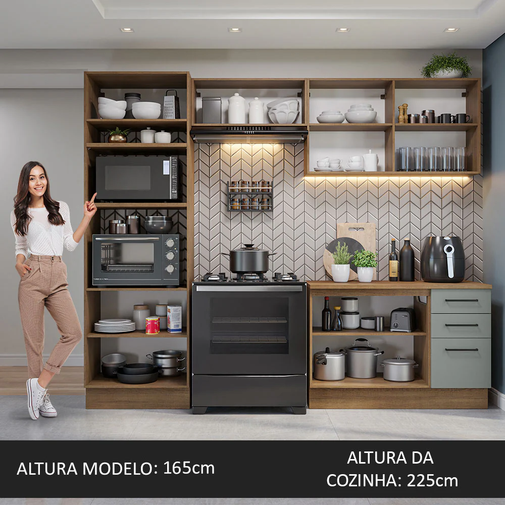 Armário de  Cozinha Completa 270cm Rustic/Cinza Agata Madesa 07 - Image 5