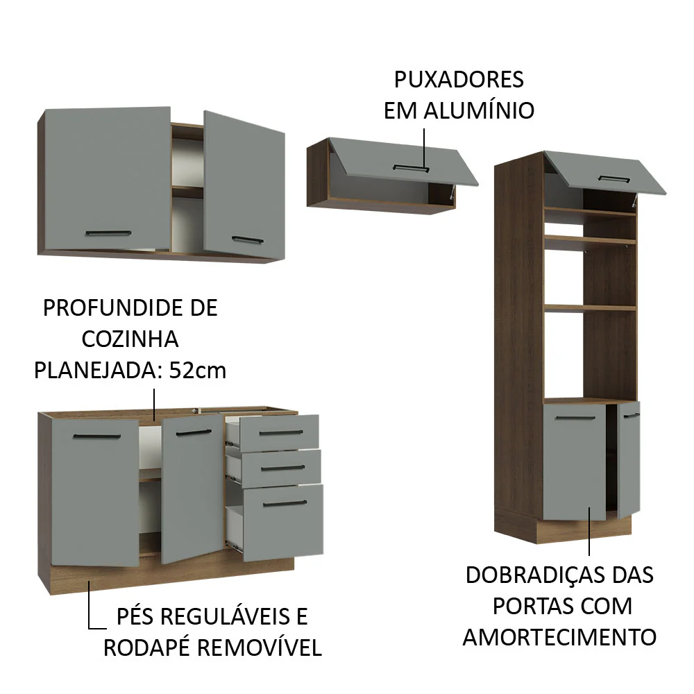 Armário de  Cozinha Completa 270cm Rustic/Cinza Agata Madesa 08 - Image 4