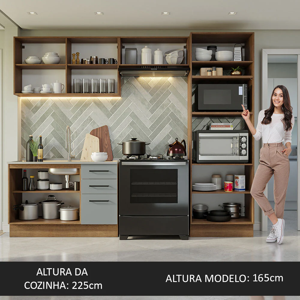 Armário de  Cozinha Completa 270cm Rustic/Cinza Agata Madesa 08 - Image 5