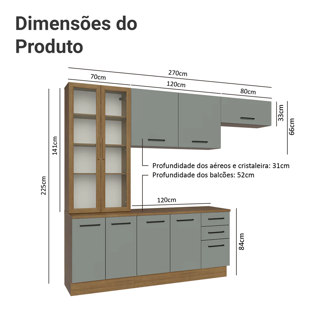 Armário de Cozinha Completa 270cm Rustic/Cinza Agata Madesa 11 - Image 3