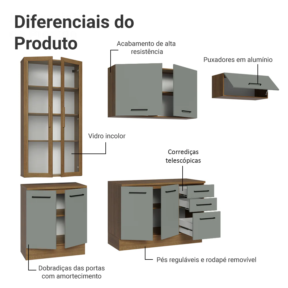 Armário de Cozinha Completa 270cm Rustic/Cinza Agata Madesa 11 - Image 4