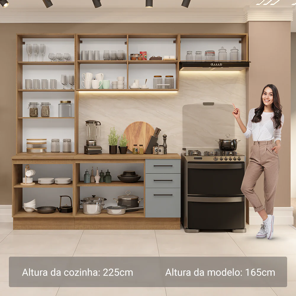 Armário de Cozinha Completa 270cm Rustic/Cinza Agata Madesa 11 - Image 5