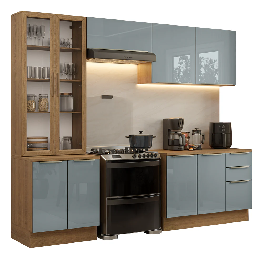 Armário de Cozinha Completa 270 x 60 cm Rustic/Cinza Lux Madesa 04 - Image 2