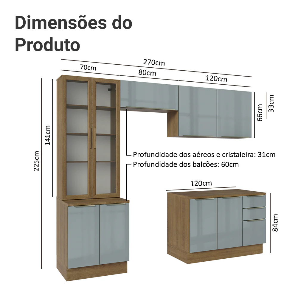 Armário de Cozinha Completa 270 x 60 cm Rustic/Cinza Lux Madesa 04 - Image 3