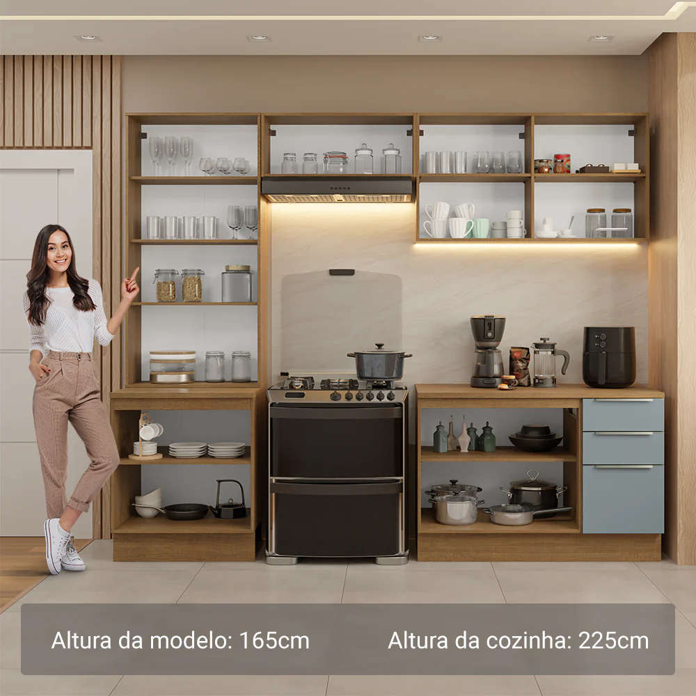 Armário de Cozinha Completa 270 x 60 cm Rustic/Cinza Lux Madesa 04 - Image 5