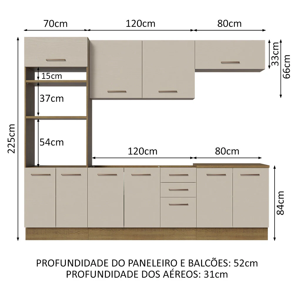 Armário de Cozinha Completa 270cm Rustic/Crema Agata Madesa 01 - Image 3