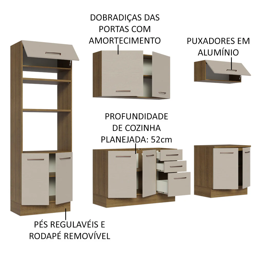 Armário de Cozinha Completa 270cm Rustic/Crema Agata Madesa 01 - Image 4