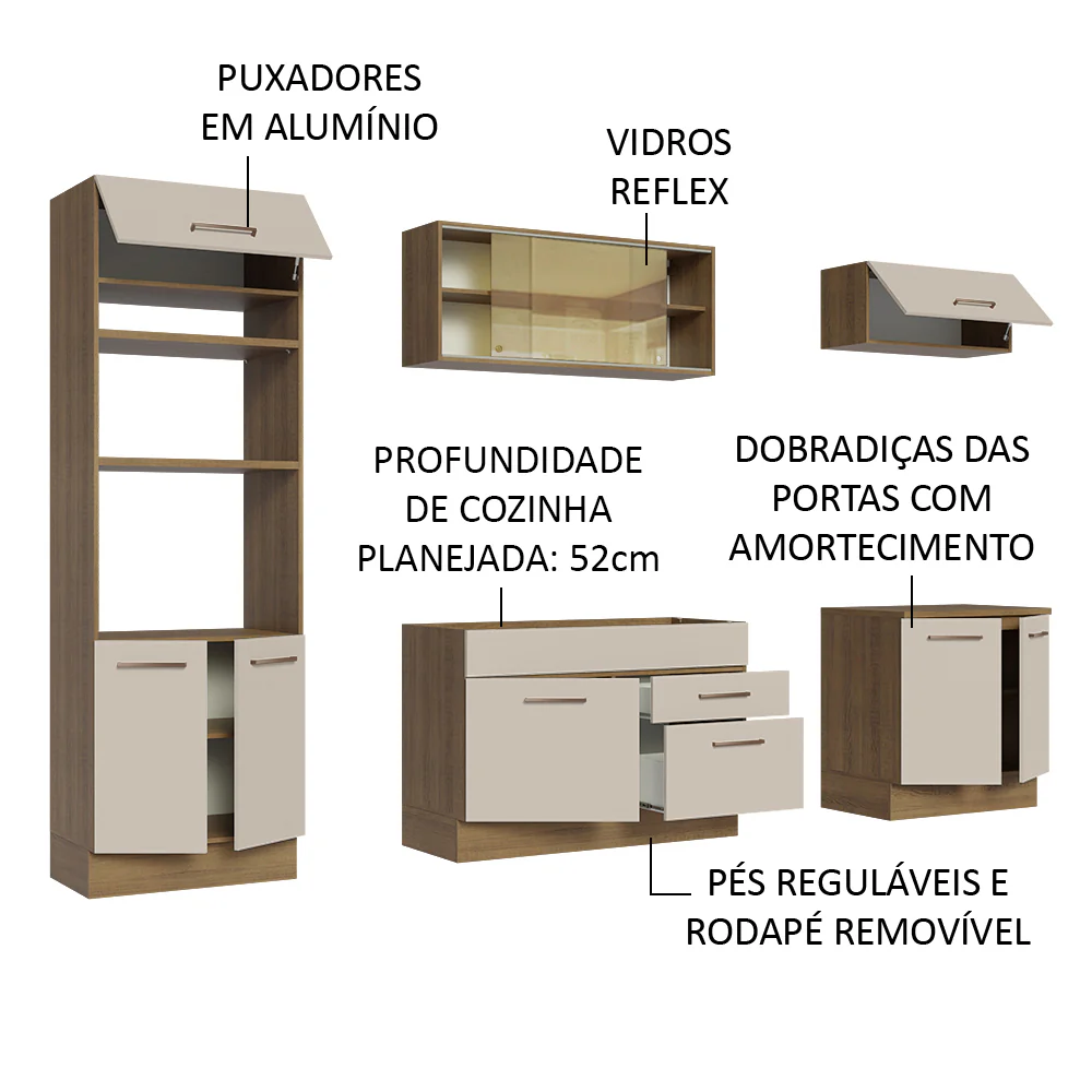 Armário de Cozinha Completa 270cm Rustic/Crema Agata Madesa 03 - Image 4