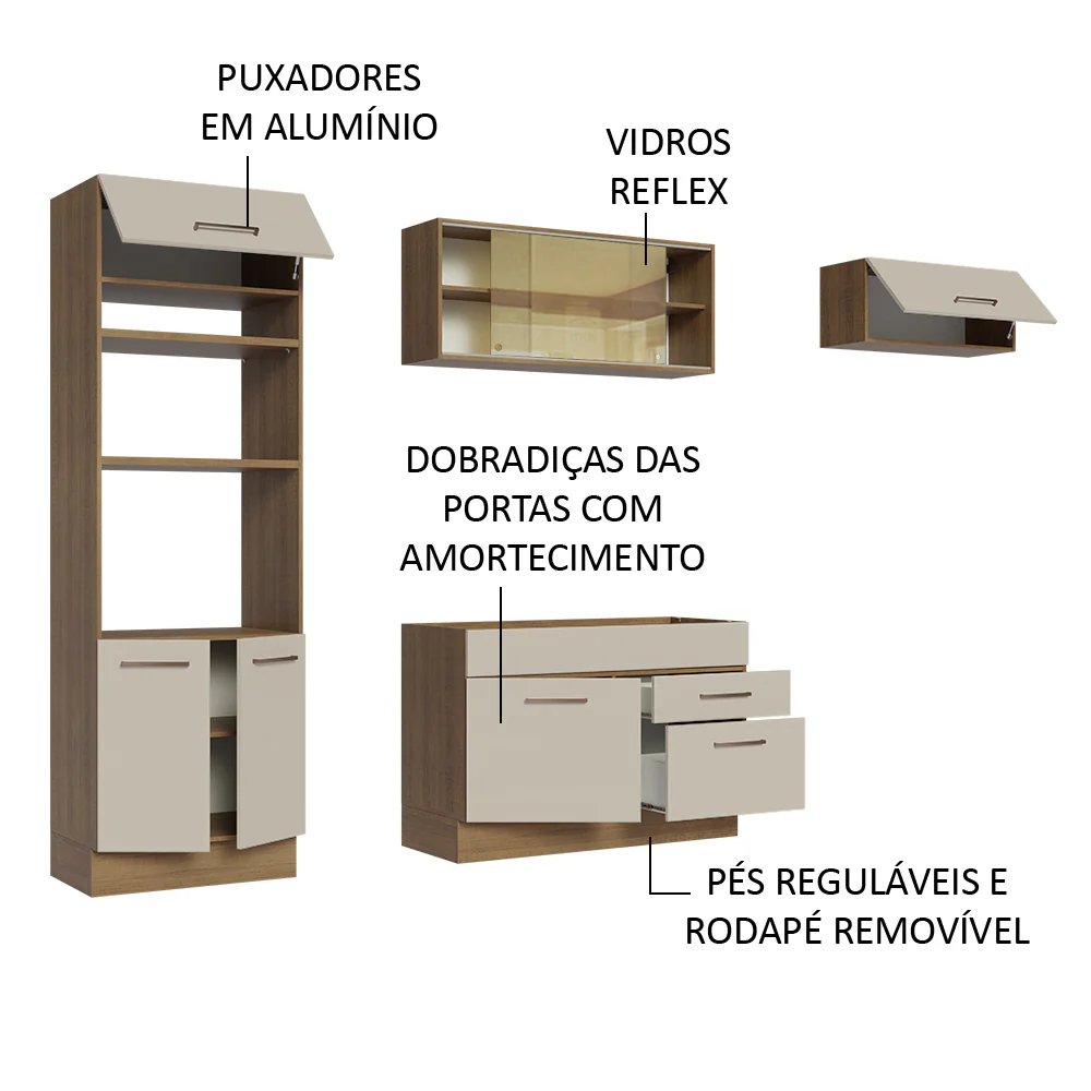 Armário de Cozinha Completa 270cm Rustic/Crema Agata Madesa 04 - Image 4