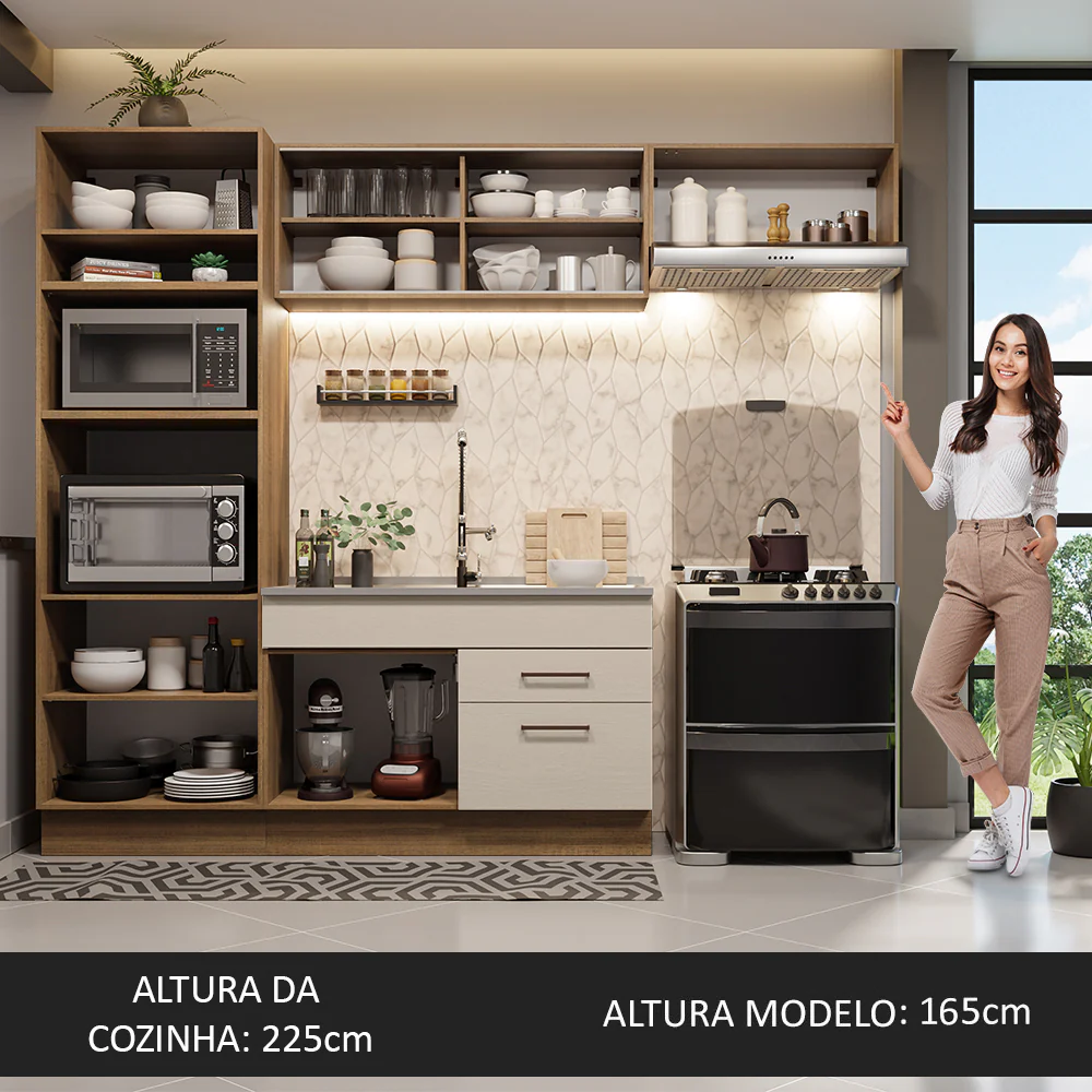 Armário de Cozinha Completa 270cm Rustic/Crema Agata Madesa 04 - Image 5
