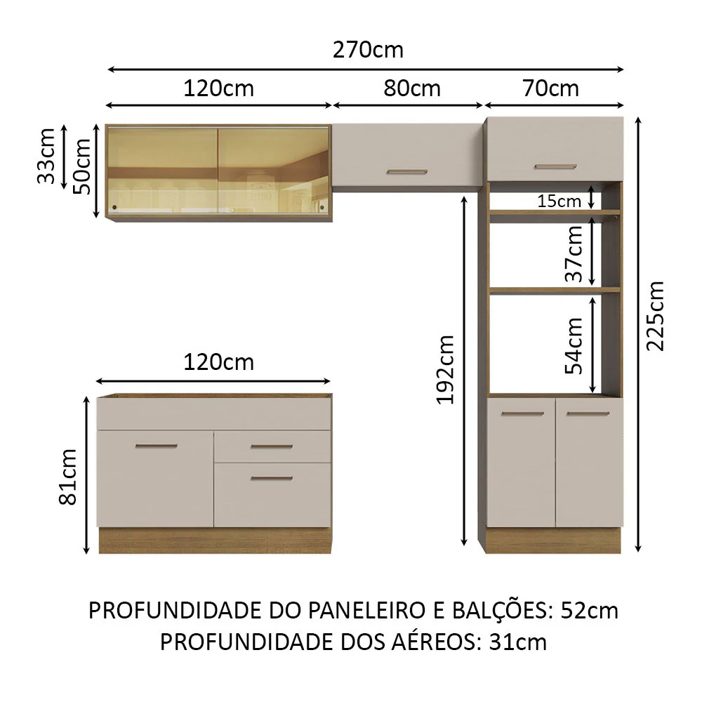 Armário de Cozinha Completa 270cm Rustic/Crema Agata Madesa 05 - Image 3