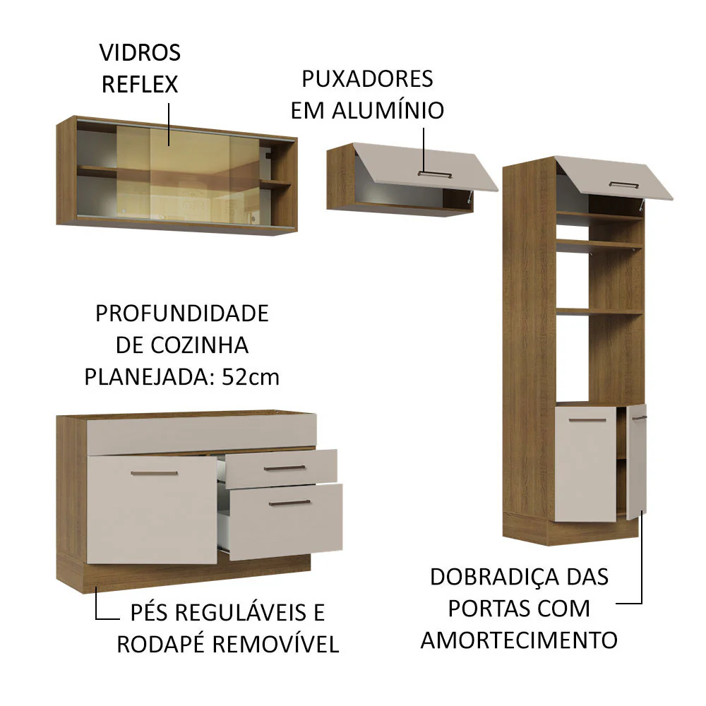 Armário de Cozinha Completa 270cm Rustic/Crema Agata Madesa 05 - Image 4