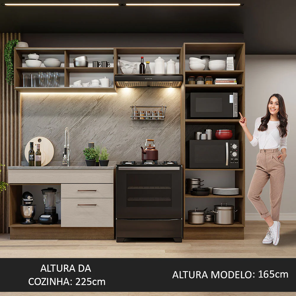 Armário de Cozinha Completa 270cm Rustic/Crema Agata Madesa 05 - Image 5