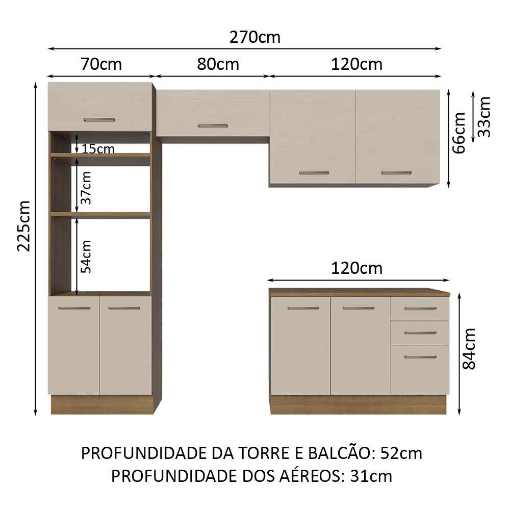 Armário de Cozinha Completa 270cm Rustic/Crema Agata Madesa 07 - Image 3
