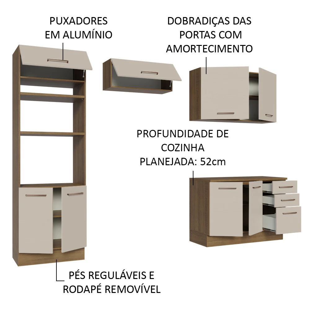 Armário de Cozinha Completa 270cm Rustic/Crema Agata Madesa 07 - Image 4