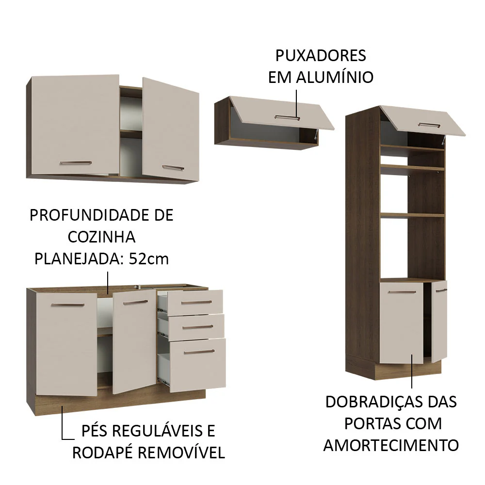 Armário de Cozinha Completa 270cm Rustic/Crema Agata Madesa 08 - Image 4