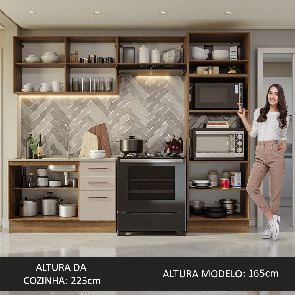 Armário de Cozinha Completa 270cm Rustic/Crema Agata Madesa 08 - Image 5