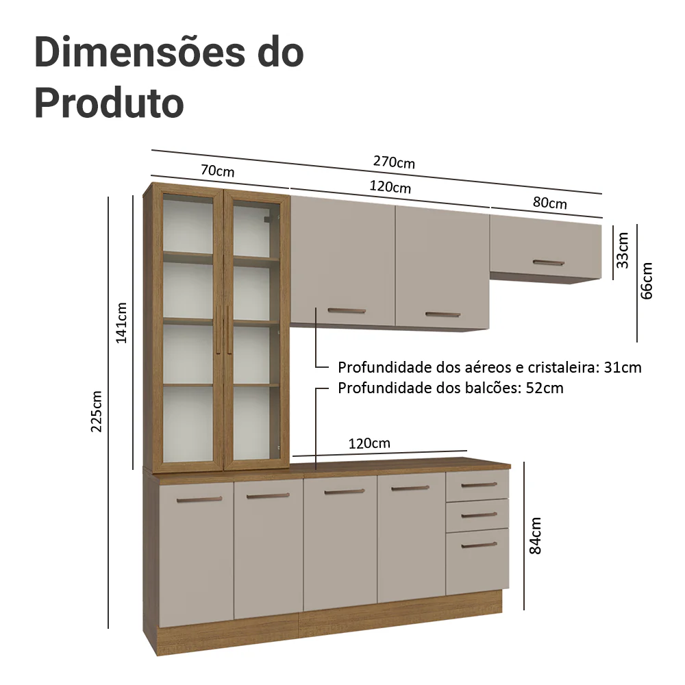 Armário de Cozinha Completa 270cm Rustic/Crema Agata Madesa 11 - Image 3
