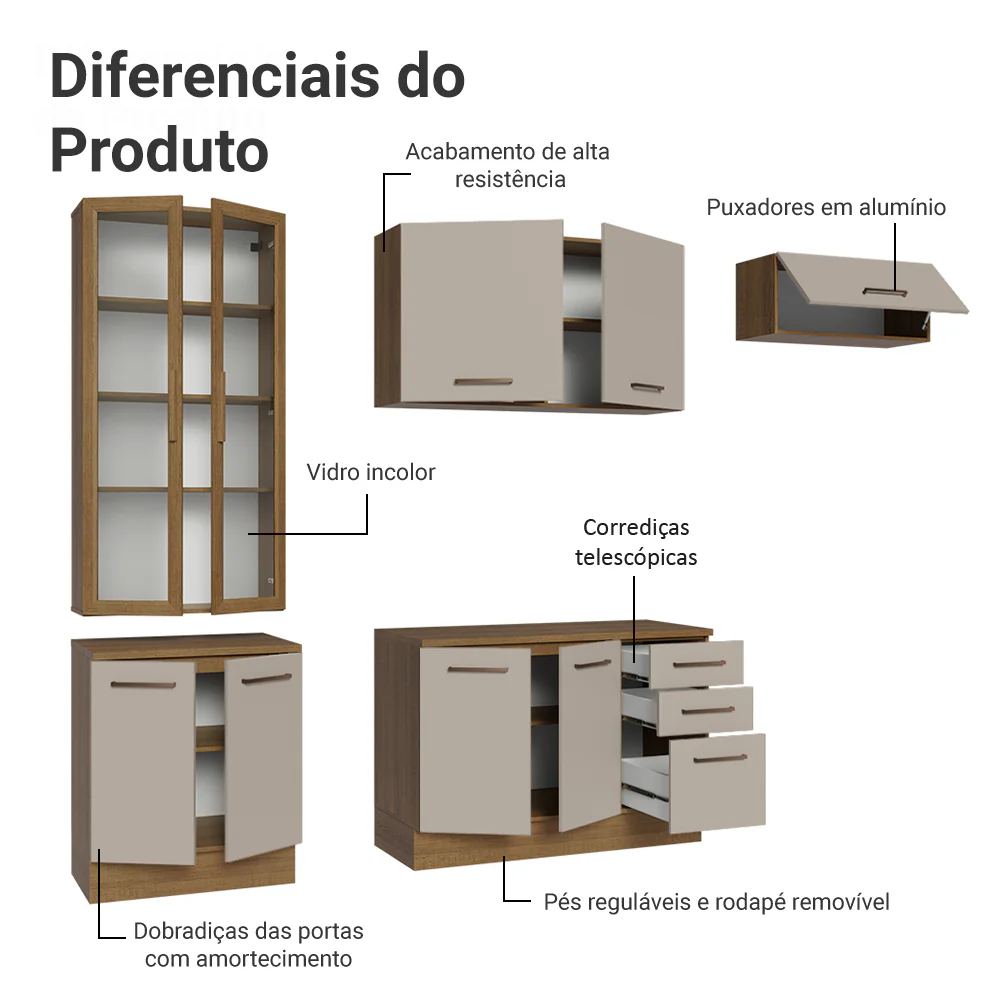 Armário de Cozinha Completa 270cm Rustic/Crema Agata Madesa 11 - Image 4