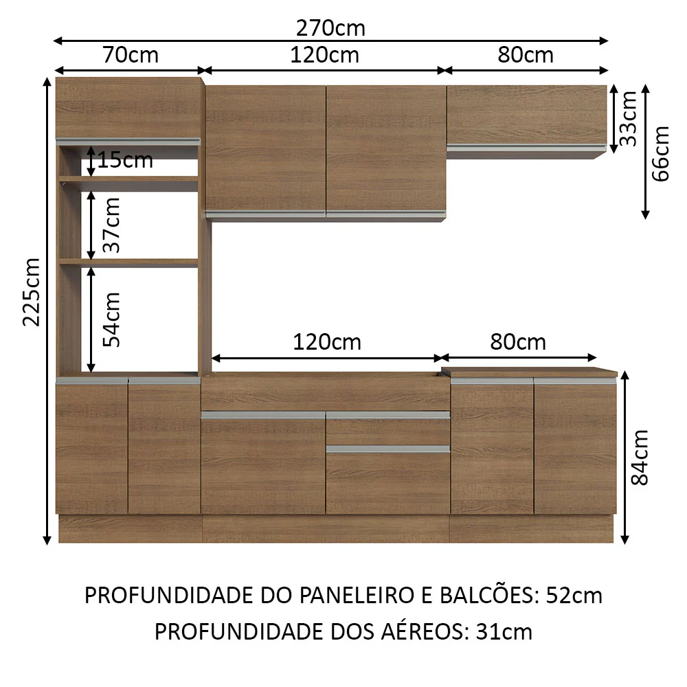 Armário de Cozinha Completa 270cm Rustic Glamy Madesa 13 - Image 3