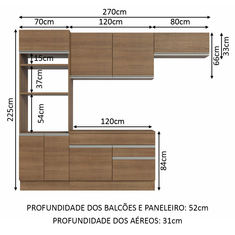Armário de Cozinha Completa 270cm Rustic Glamy Madesa 14 - Image 3