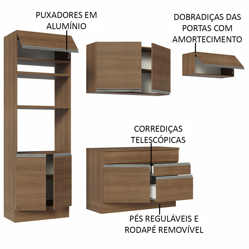 Armário de Cozinha Completa 270cm Rustic Glamy Madesa 14 - Image 4