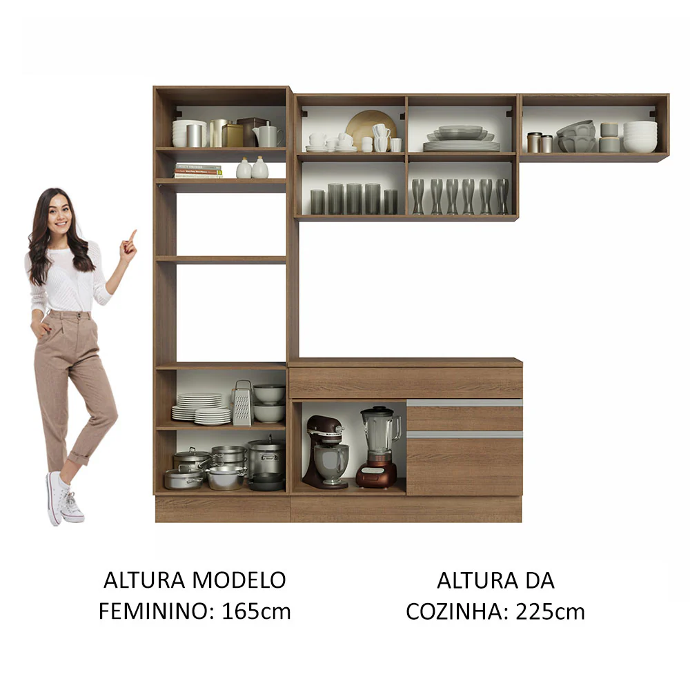 Armário de Cozinha Completa 270cm Rustic Glamy Madesa 14 - Image 5