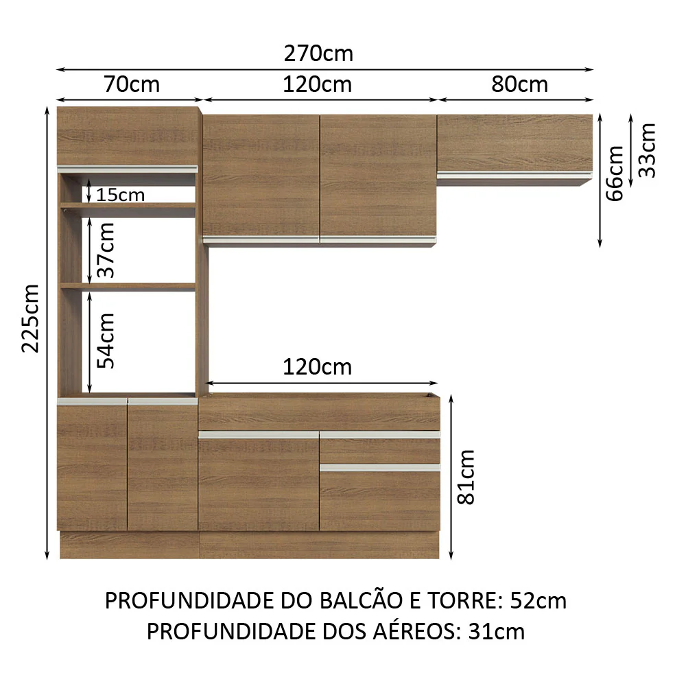 Armário de Cozinha Completa 270cm Rustic Glamy Madesa 15 - Image 3