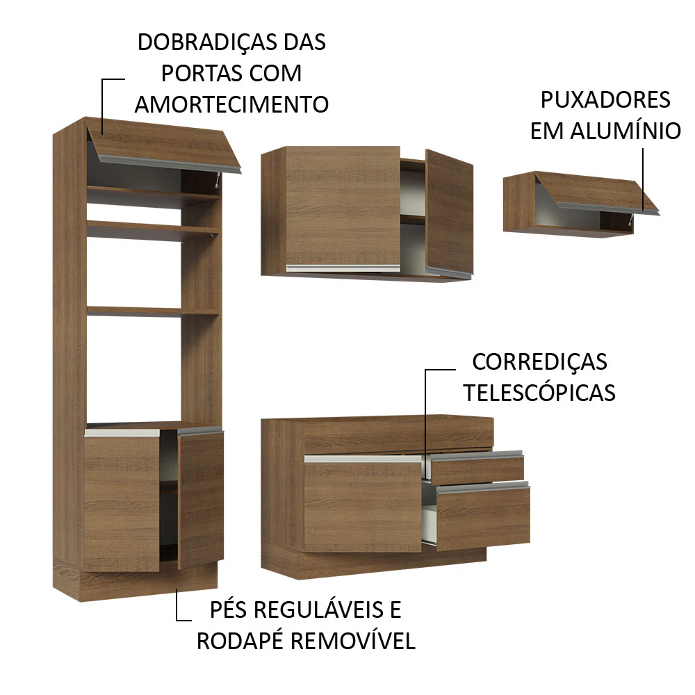 Armário de Cozinha Completa 270cm Rustic Glamy Madesa 15 - Image 4