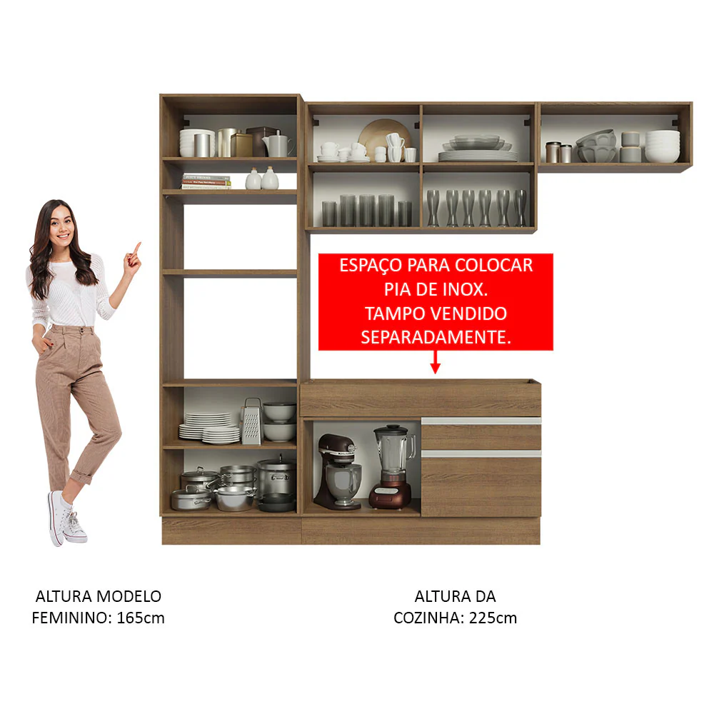 Armário de Cozinha Completa 270cm Rustic Glamy Madesa 15 - Image 5