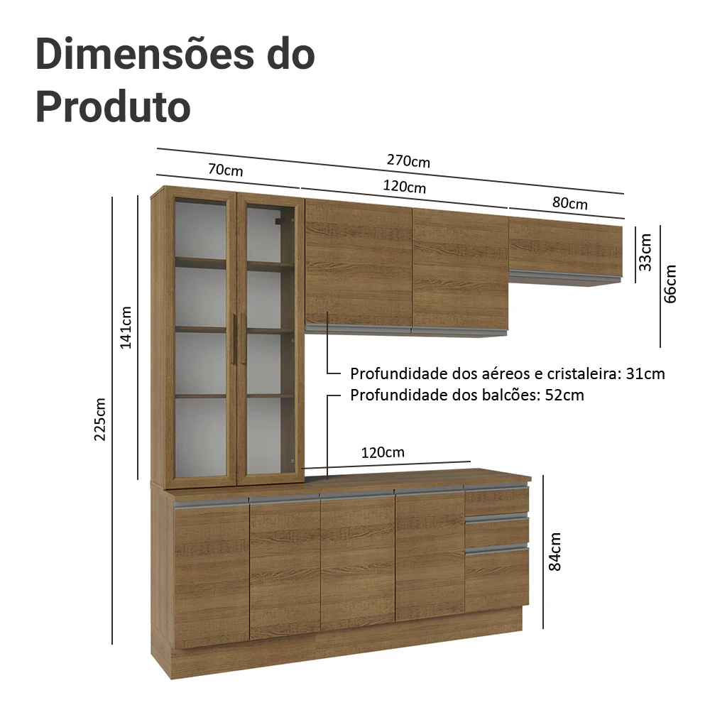 Armário de Cozinha Completa 270cm Rustic Glamy Madesa 16 - Image 3