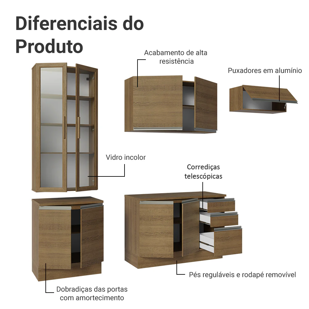 Armário de Cozinha Completa 270cm Rustic Glamy Madesa 16 - Image 4