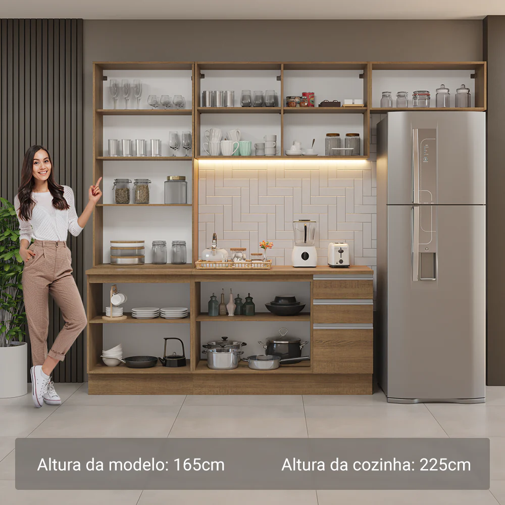 Armário de Cozinha Completa 270cm Rustic Glamy Madesa 16 - Image 5