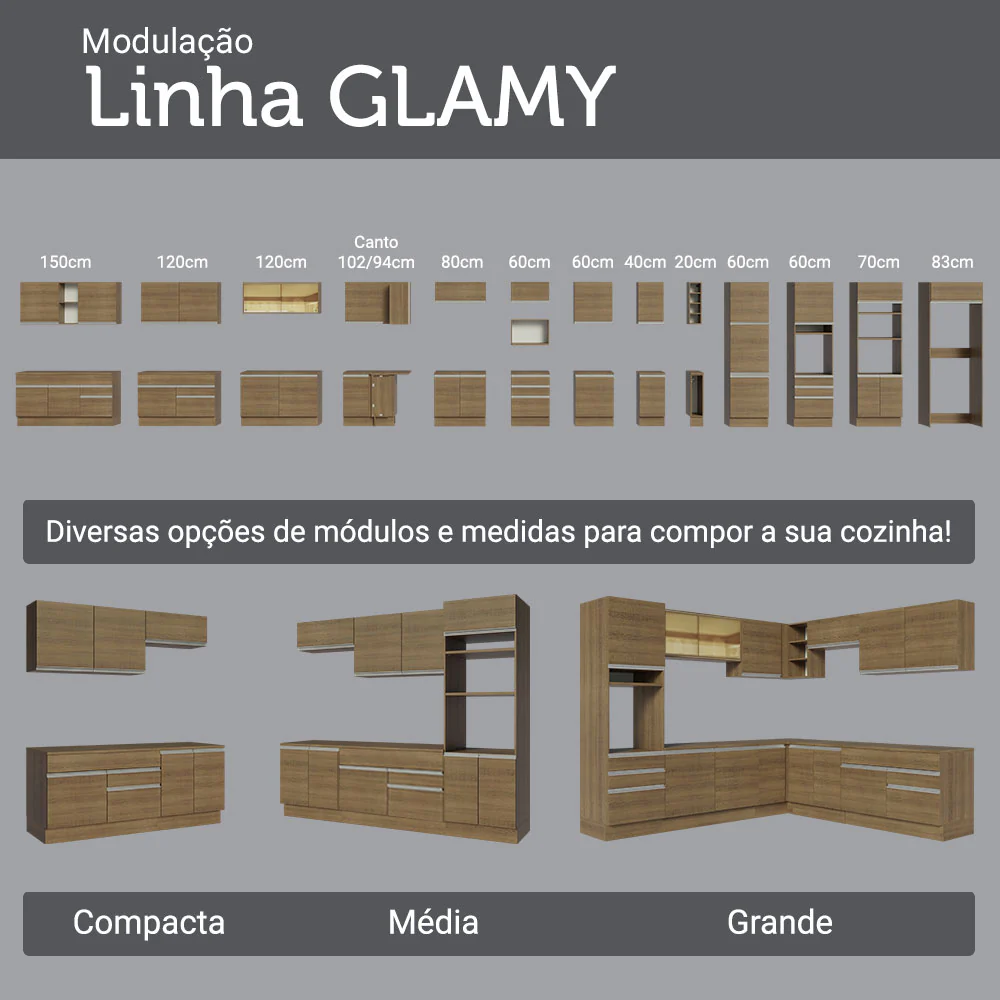 Armário de Cozinha Completa 270cm Rustic Glamy Madesa 16 - Image 9
