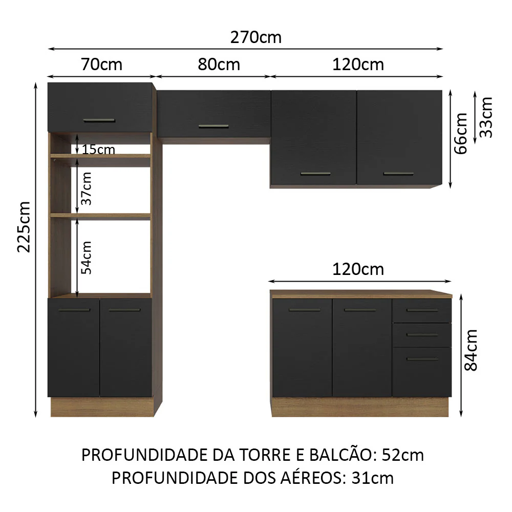 Armário de  Cozinha Completa 270cm Rustic/Preto Agata Madesa 07 - Image 3