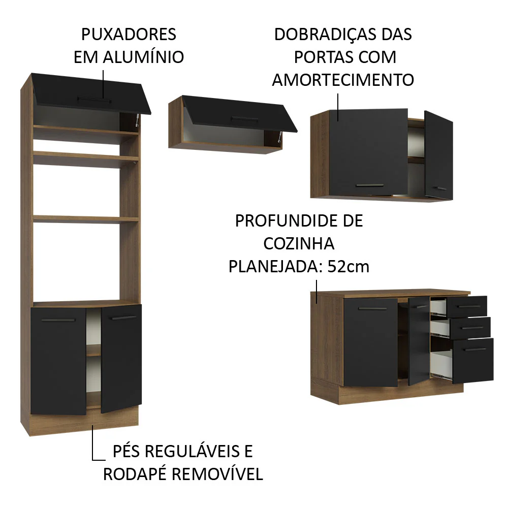 Armário de  Cozinha Completa 270cm Rustic/Preto Agata Madesa 07 - Image 4