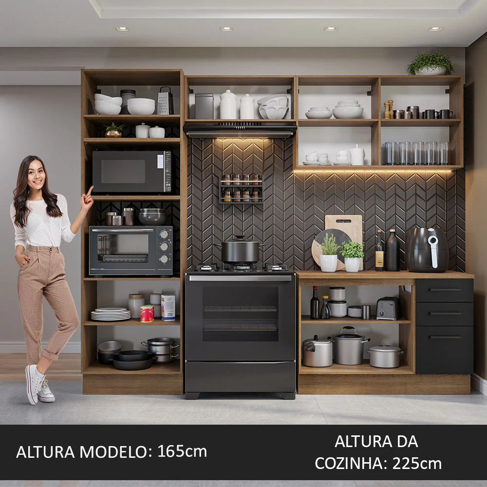 Armário de  Cozinha Completa 270cm Rustic/Preto Agata Madesa 07 - Image 5