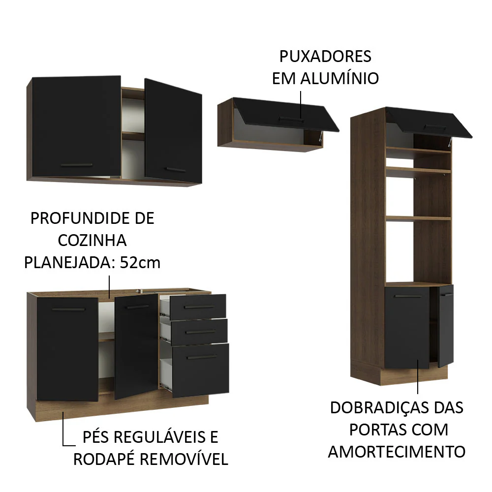 Armário de  Cozinha Completa 270cm Rustic/Preto Agata Madesa 08 - Image 4