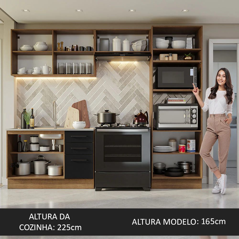 Armário de  Cozinha Completa 270cm Rustic/Preto Agata Madesa 08 - Image 5