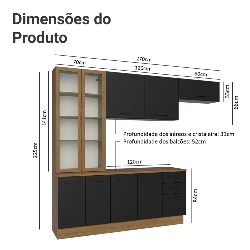 Armário de Cozinha Completa 270cm Rustic/Preto Agata Madesa 11 - Image 3