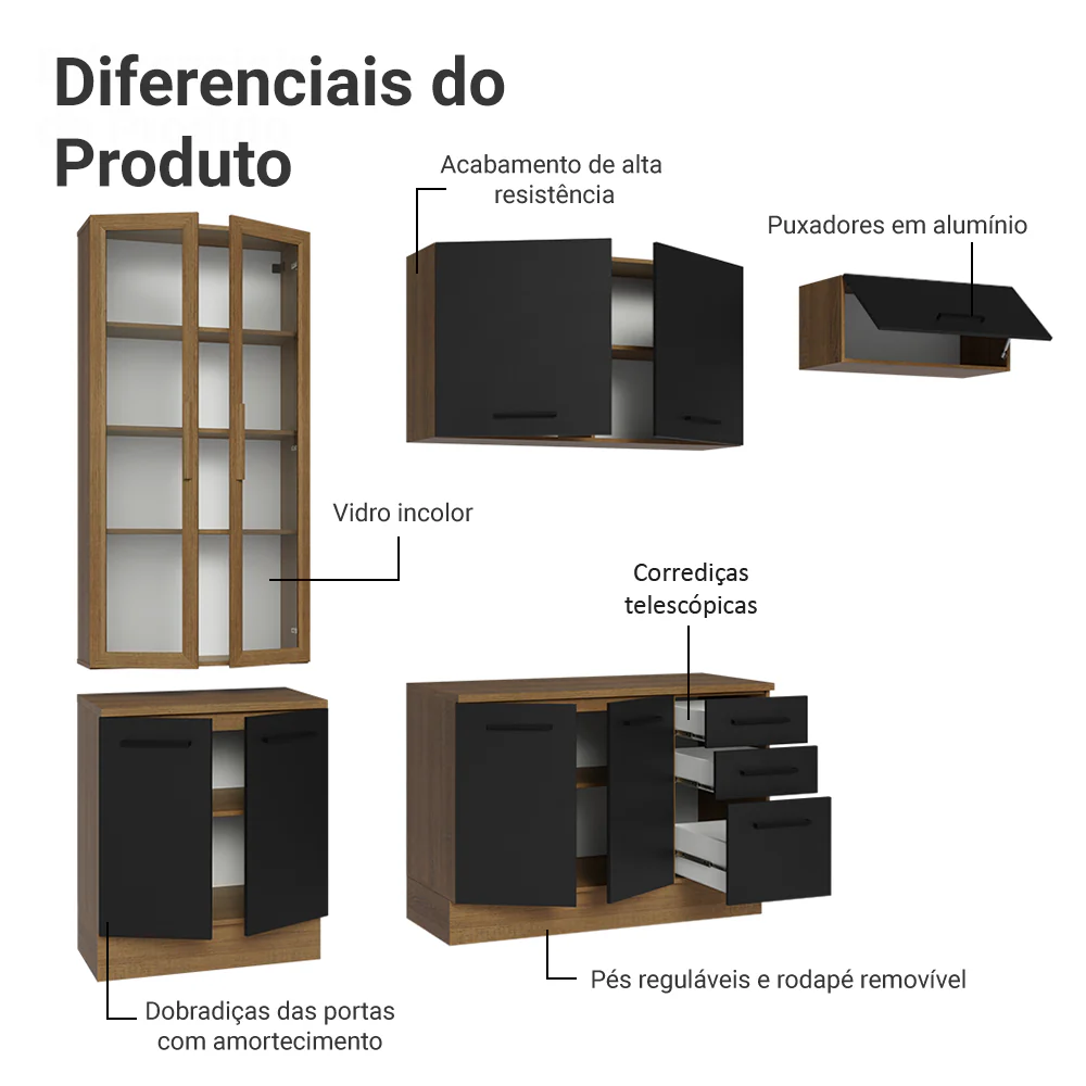 Armário de Cozinha Completa 270cm Rustic/Preto Agata Madesa 11 - Image 4