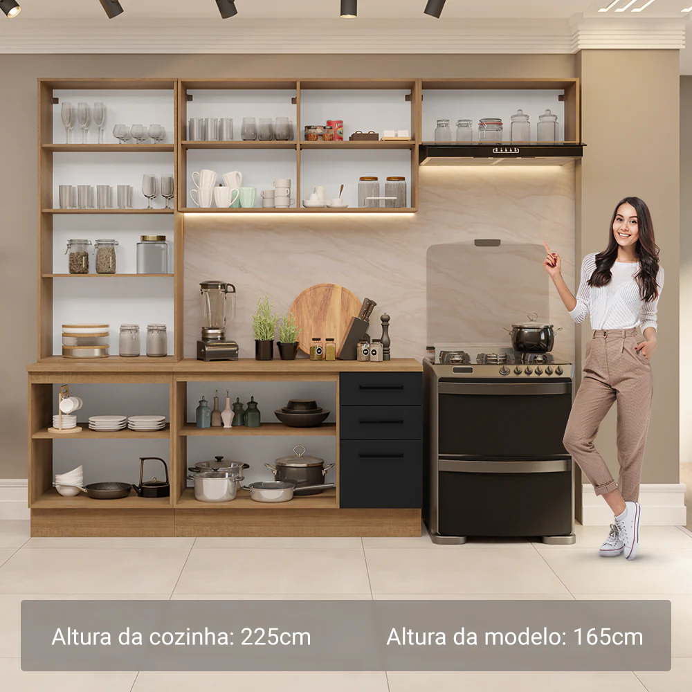 Armário de Cozinha Completa 270cm Rustic/Preto Agata Madesa 11 - Image 5